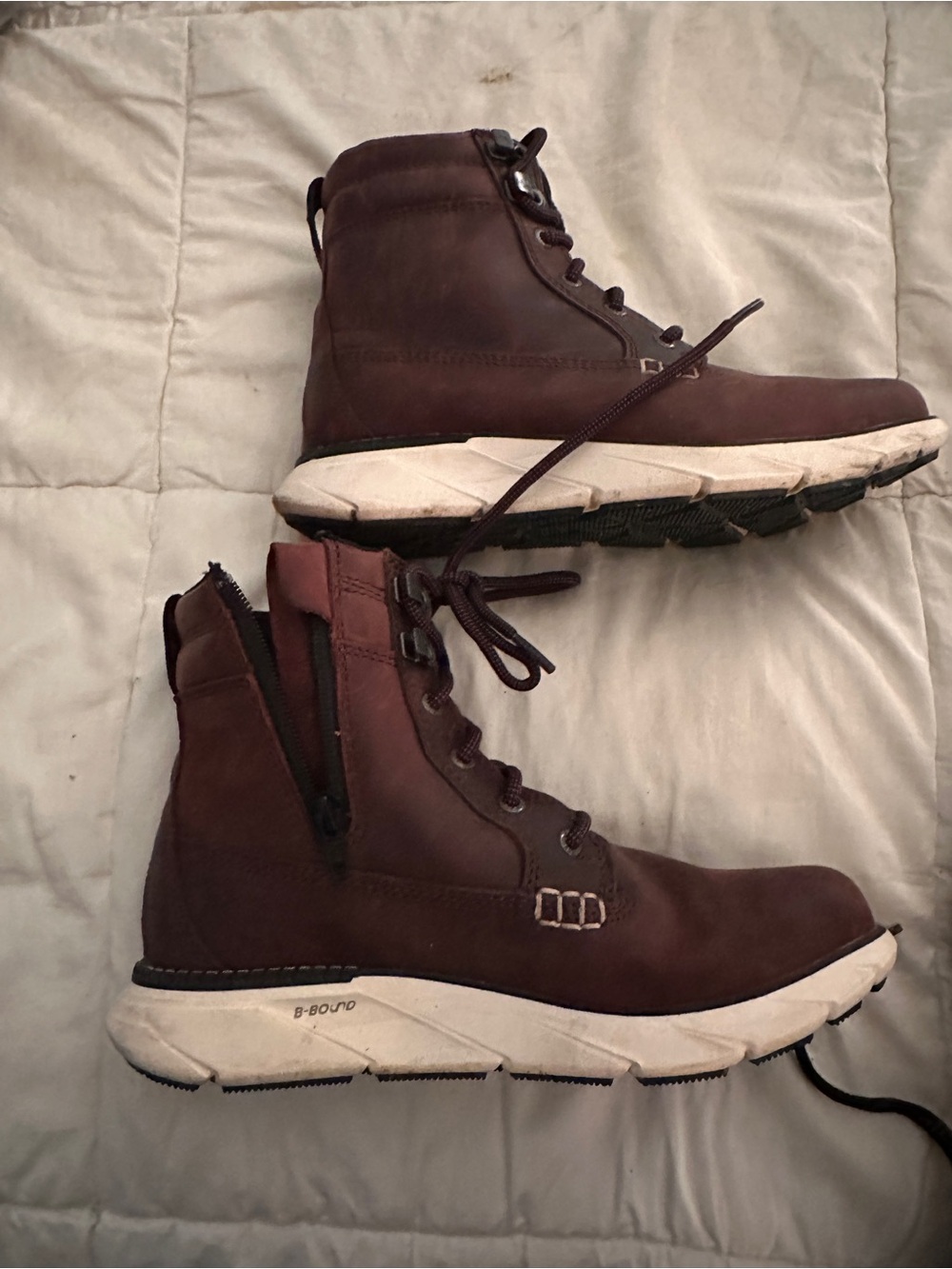 L.L. Bean, Women’s Brown Vegan Leather Lace-Up Boots - with side. zipper.